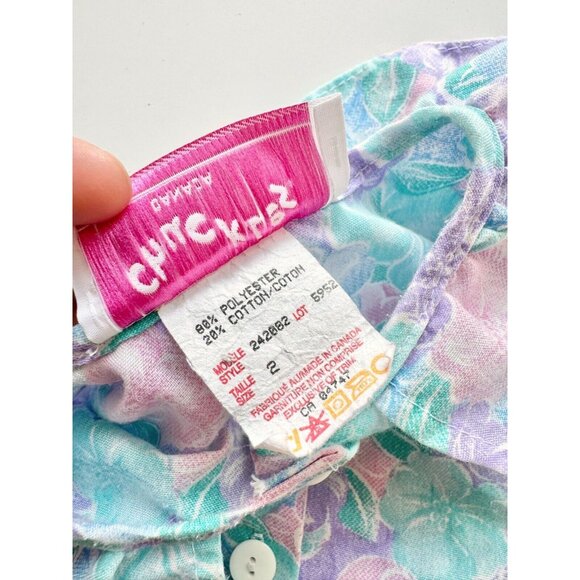 Vintage Baby Girl CHUCKLES Blue Purple Floral Poly Cotton Prairie Dress, Size 2 - Picture 7 of 10